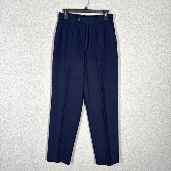 Vintage Pants Womens 11 12 Navy Pleated Trousers Wool Lined Slacks High‎ Rise - Picture 1 of 16